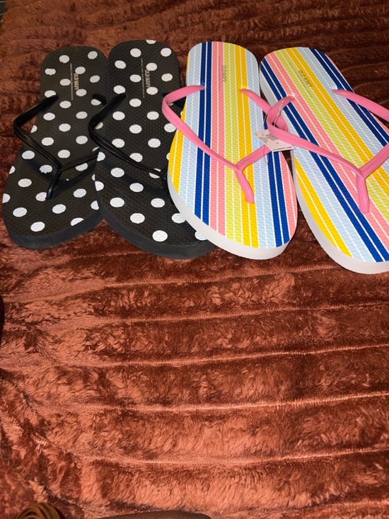 Old Navy Shoes - Old Navy Black Polka Dot Flip Flops & Multicolor Stripe Flip Flops